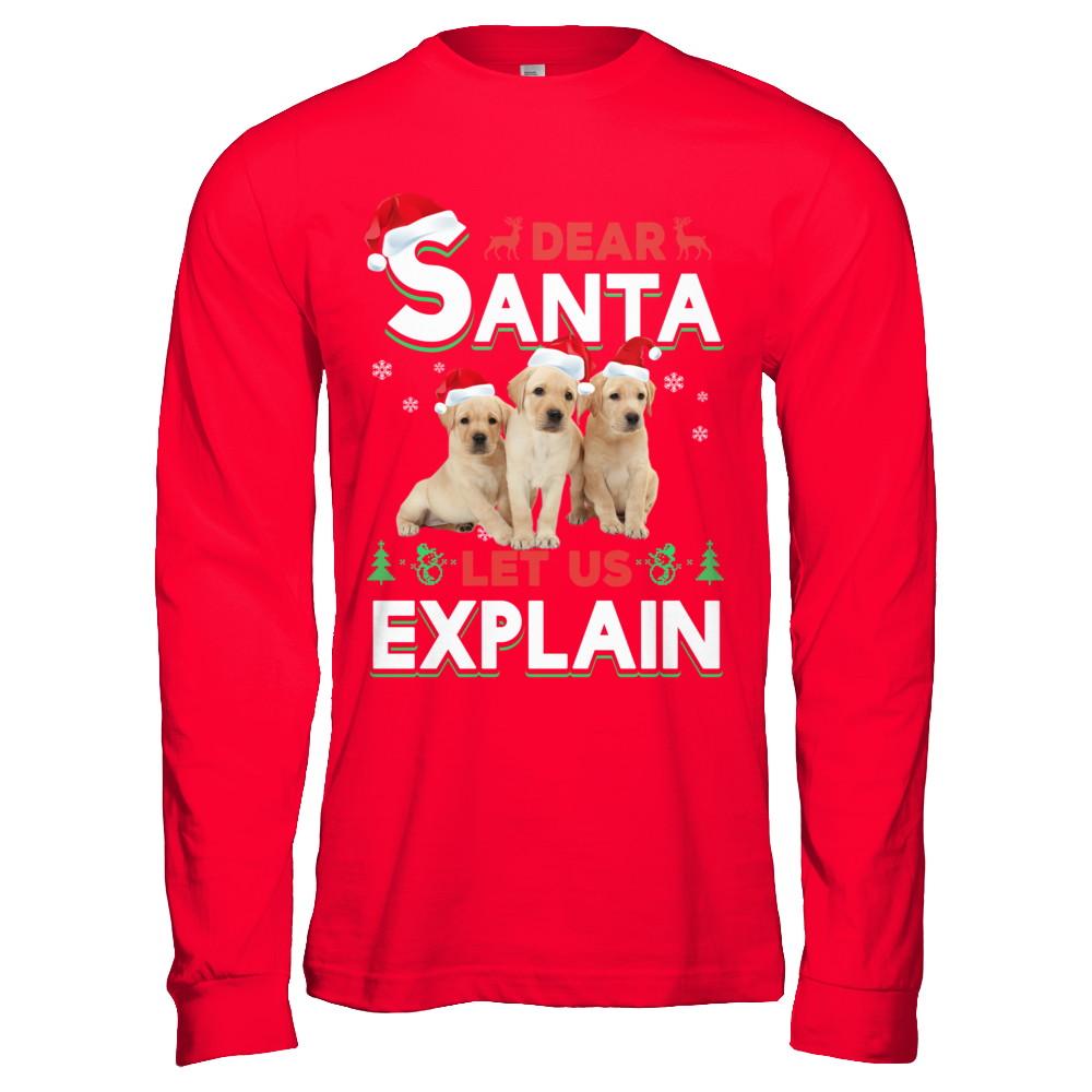 Dear Santa Funny Yellow Labrador Puppies Christmas Gift-T-Shirt & Hoodie-Long Sleeve T-Shirt-Red