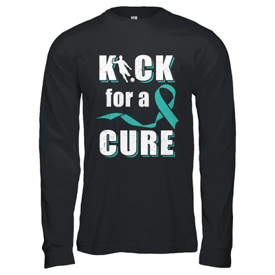Kick For A Cure Soccer Teal Ovarian Cancer Awareness-T-Shirt & Hoodie-Long Sleeve T-Shirt-Black