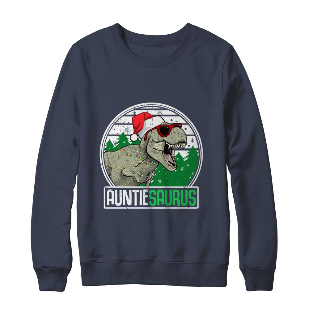 Auntiesaurus Auntie Dinosaur T-Rex Family Christmas-T-Shirt & Sweatshirt-Crewneck Sweatshirt-Navy