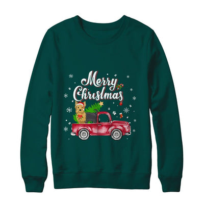 Yorkie Retriever Rides Red Truck Christmas Pajama-T-Shirt & Sweatshirt-Crewneck Sweatshirt-Deep Forest
