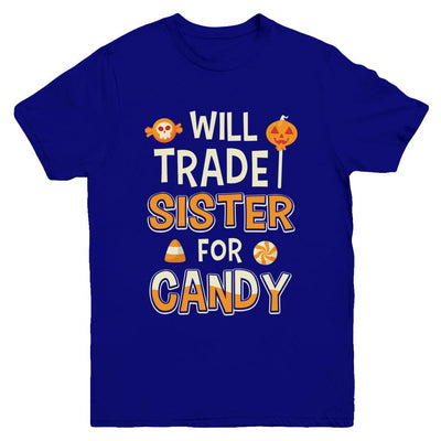 Will Trade Sister For Candy Funny Brother Halloween Youth-Youth Shirt-Youth T-Shirt-Navy