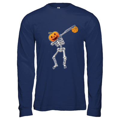 Halloween Dabbing Skeleton Basketball-T-Shirt & Hoodie-Long Sleeve T-Shirt-Navy