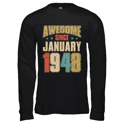 Vintage Retro Awesome Since January 1948 73th Birthday-T-Shirt & Hoodie-Long Sleeve T-Shirt-Black
