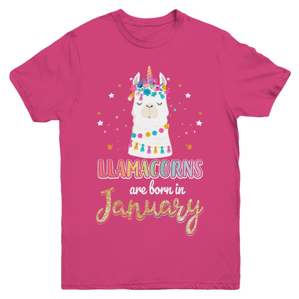 Llama Unicorn Llamacorns Born In January Birthday Gift Youth-Youth Shirt-Youth T-Shirt-Heliconia