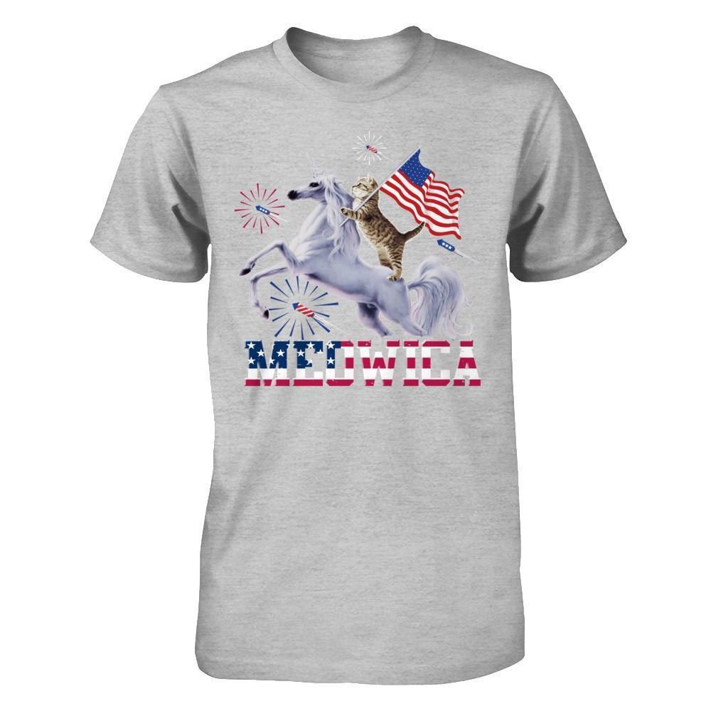 Meowica 4Th Of July Funny Cat On Unicorn Independence-T-Shirt & Hoodie-Premium T-Shirt-Heather Gray