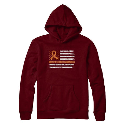Orange Ribbon Multiple Sclerosis Awareness US Flag-T-Shirt & Hoodie-Pullover Hoodie-Maroon