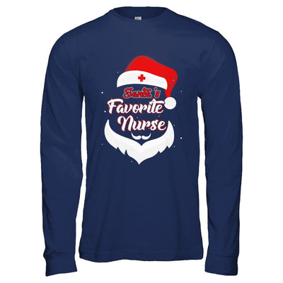 Santa's Favorite Nurse Funny Christmas Nursing-T-Shirt & Hoodie-Long Sleeve T-Shirt-Navy