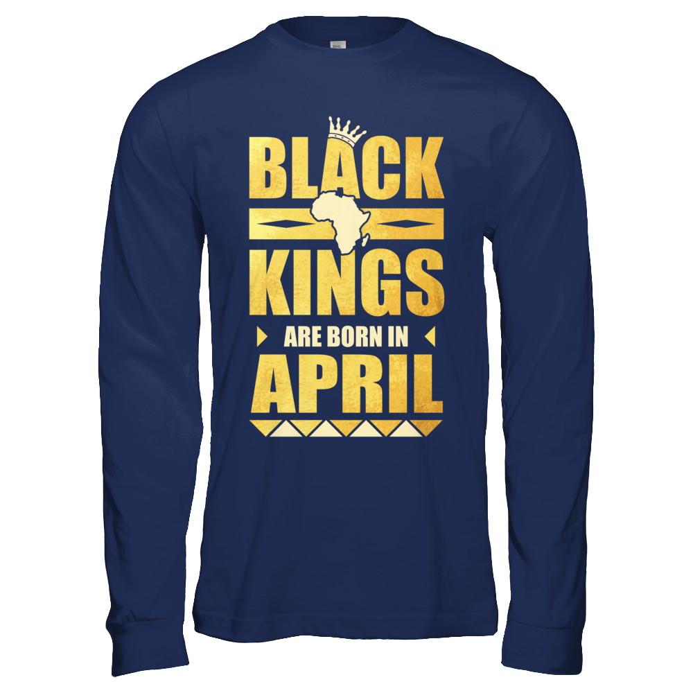 Black Kings Are Born In April Birthday-T-Shirt & Hoodie-Long Sleeve T-Shirt-Navy