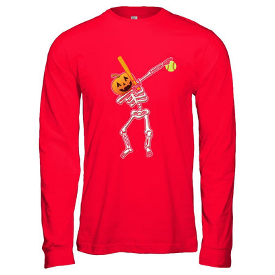 Halloween Dabbing Skeleton Softball-T-Shirt & Hoodie-Long Sleeve T-Shirt-Red