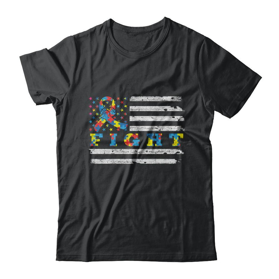 Fight Autism Ribbon US Flag Autism Awareness-T-Shirt & Hoodie-Classic T-Shirt-Black