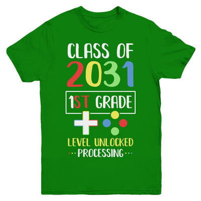 Class Of 2031 1st Grade Level Unlock Gaming Back Go School Youth-Youth Shirt-Youth T-Shirt-Irish Green