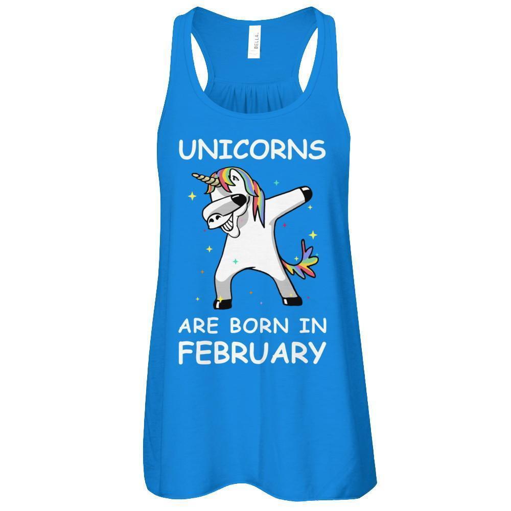 Unicorns Are Born In February Cute Dabbing-T-Shirt & Tank Top-Women's Flowy Racerback Tank-True Royal