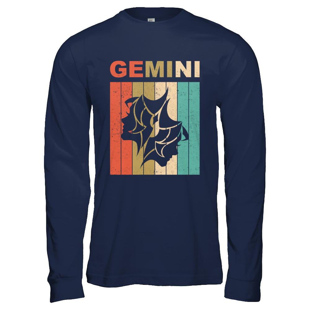 Vintage Gemini Zodiac May June Birthday Gift-T-Shirt & Hoodie-Long Sleeve T-Shirt-Navy