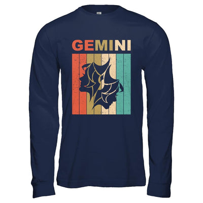Vintage Gemini Zodiac May June Birthday Gift-T-Shirt & Hoodie-Long Sleeve T-Shirt-Navy