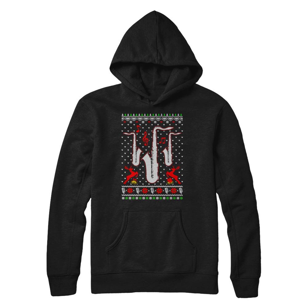 Santa Saxophone Ugly Christmas Sweater Gifts-T-Shirt & Sweatshirt-Pullover Hoodie-Black