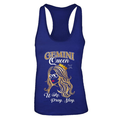 Gemini Queen Wake Pray Slay May June Girl Birthday Gift-T-Shirt & Tank Top-Women's Ideal Racerback Tank-Royal