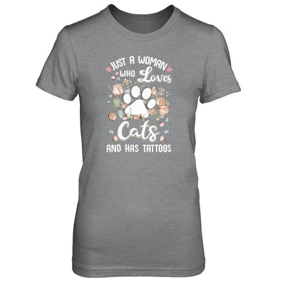 Just A Woman Who Loves Cats And Have Tattoos-T-Shirt & Tank Top-Women's T-Shirt-Sport Grey