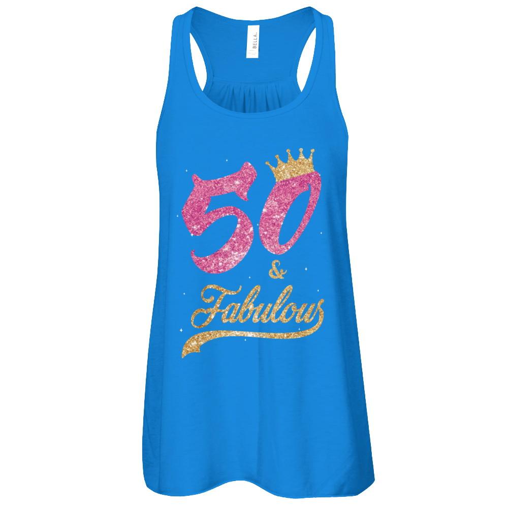 50 And Fabulous 1971 50th Birthday Gift-T-Shirt & Tank Top-Women's Flowy Racerback Tank-True Royal