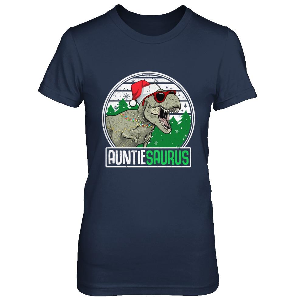 Auntiesaurus Auntie Dinosaur T-Rex Family Christmas-T-Shirt & Sweatshirt-Women's T-Shirt-Navy