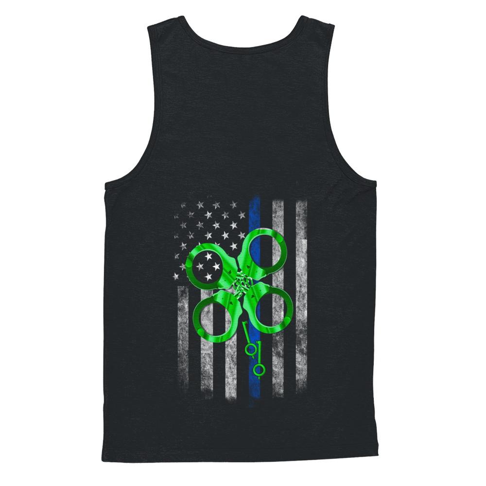 Thin Blue Line Happy St Patrick's Day Clover Police-T-Shirt & Hoodie-Unisex Tank-Black