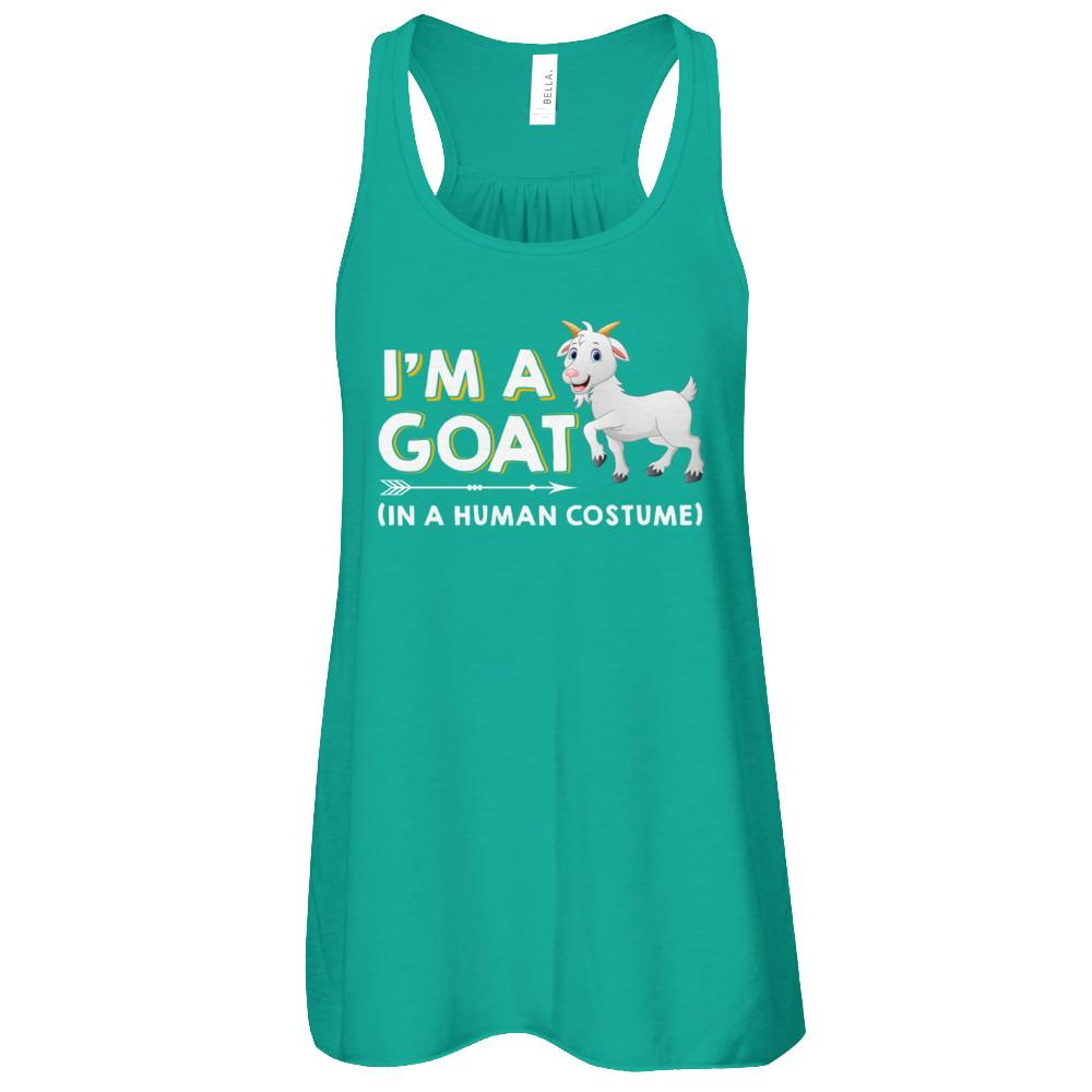 Halloween I'm A Goat In A Human Costume Funny Goat-T-Shirt & Tank Top-Women's Flowy Racerback Tank-Kelly