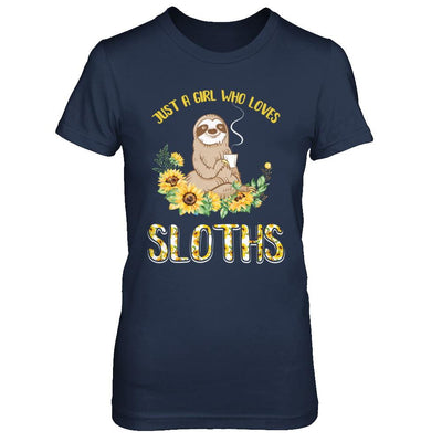 Just A Girl Who Loves Sloths And Sunflowers-T-Shirt & Hoodie-Women's T-Shirt-Navy