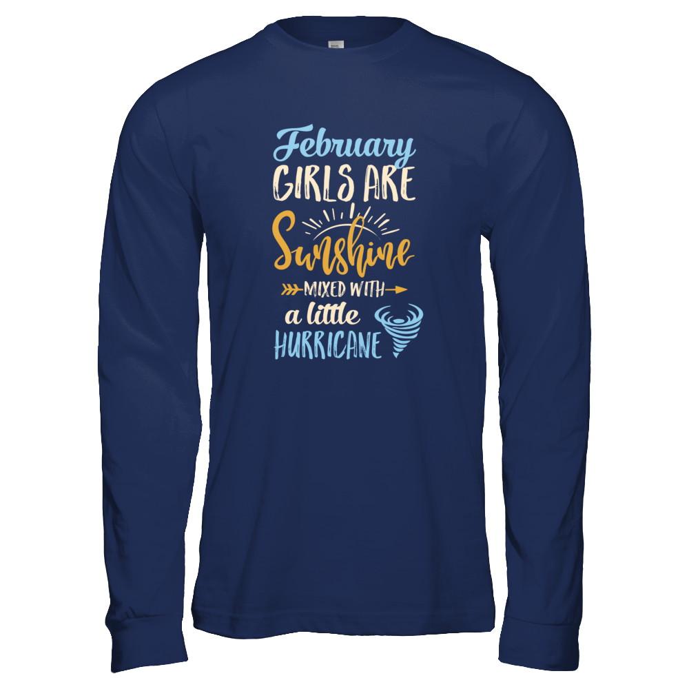 February Girls Birthday Sunshine Mixed Little Hurricane-T-Shirt & Tank Top-Long Sleeve T-Shirt-Navy