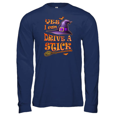 Yes I Can Drive A Stick Funny Halloween Witch Broom-T-Shirt & Tank Top-Long Sleeve T-Shirt-Navy