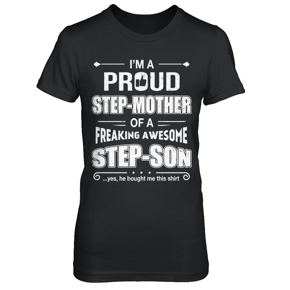 I'm A Proud Step-Mom Of Awesome Step-Son Mothers Day-T-Shirt & Hoodie-Women's T-Shirt-Black