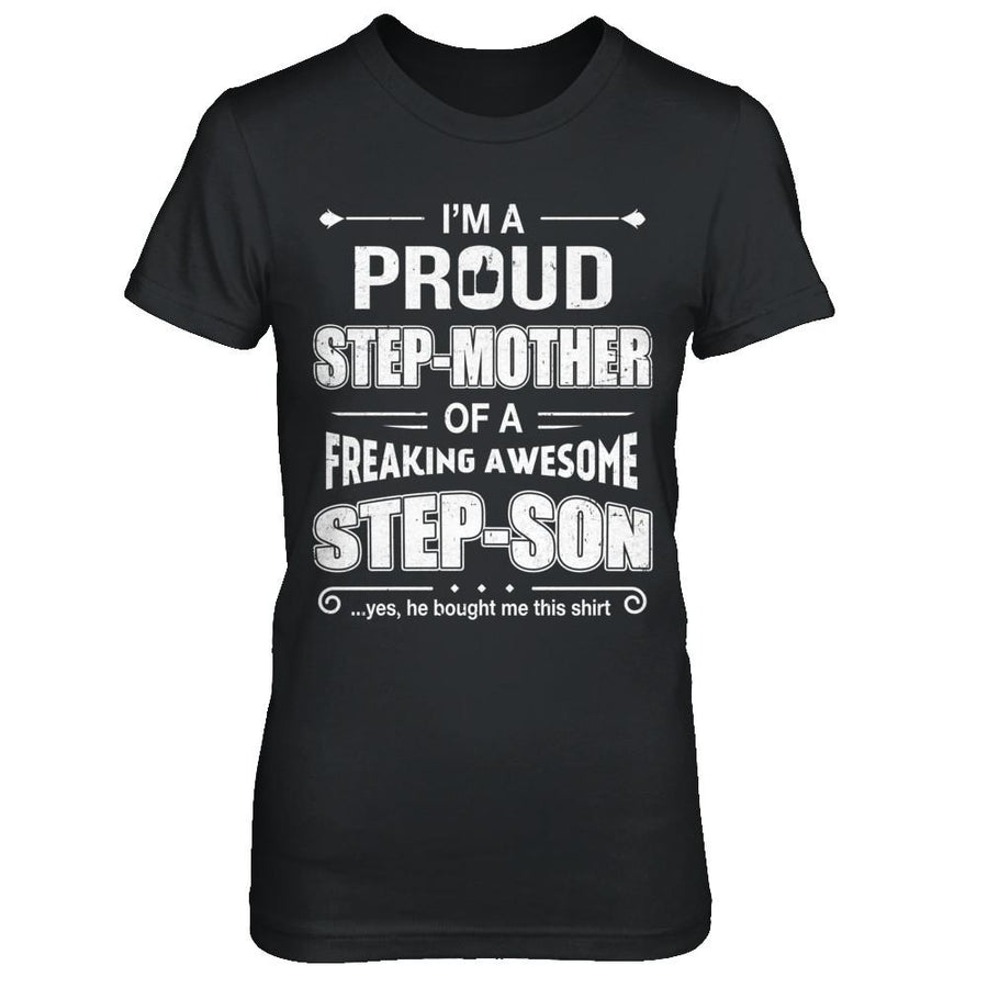 I'm A Proud Step-Mom Of Awesome Step-Son Mothers Day-T-Shirt & Hoodie-Women's T-Shirt-Black