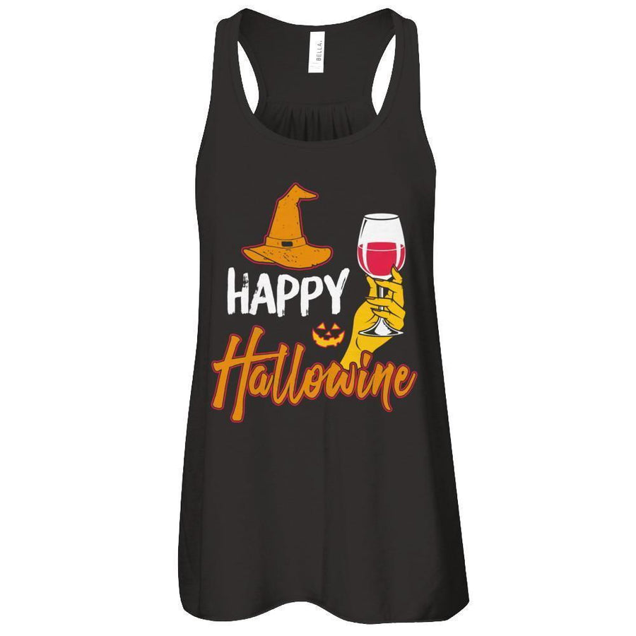 Halloween Happy Hallowine For Wine Lover-T-Shirt & Tank Top-Women's Flowy Racerback Tank-Black
