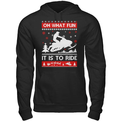 Snowmobile Sweater Christmas Oh What Fun It Is To Ride-T-Shirt & Hoodie-Pullover Hoodie-Black