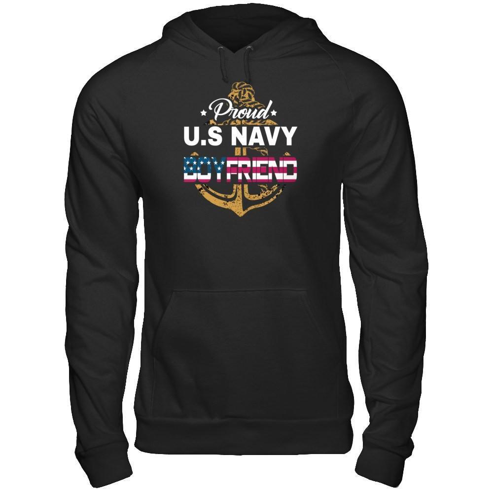 Proud US Navy Boyfriend-T-Shirt & Hoodie-Pullover Hoodie-Black