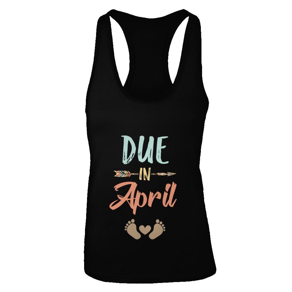 Due Date April 2021 Announcement Mommy Bump Pregnancy-T-Shirt & Tank Top-Women's Ideal Racerback Tank-Black