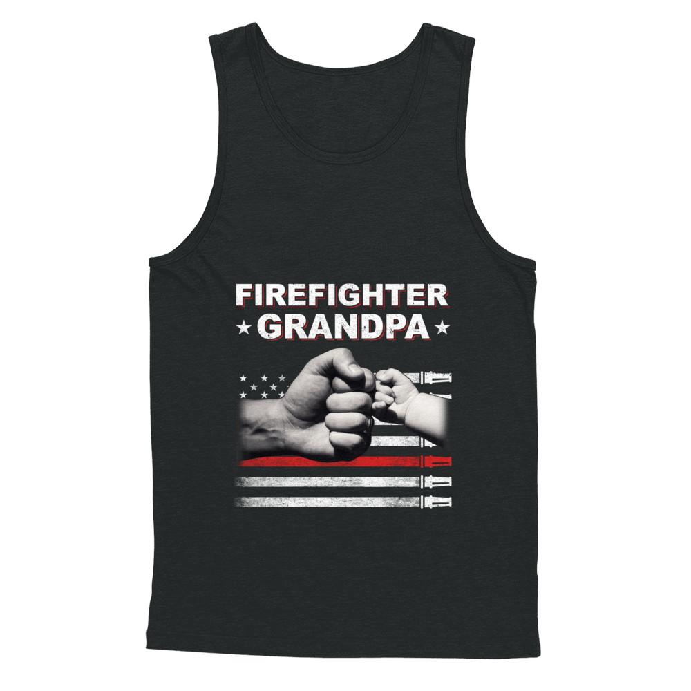 Firefighter Fireman Grandpa American Flag Fathers Day-T-Shirt & Hoodie-Unisex Tank-Black