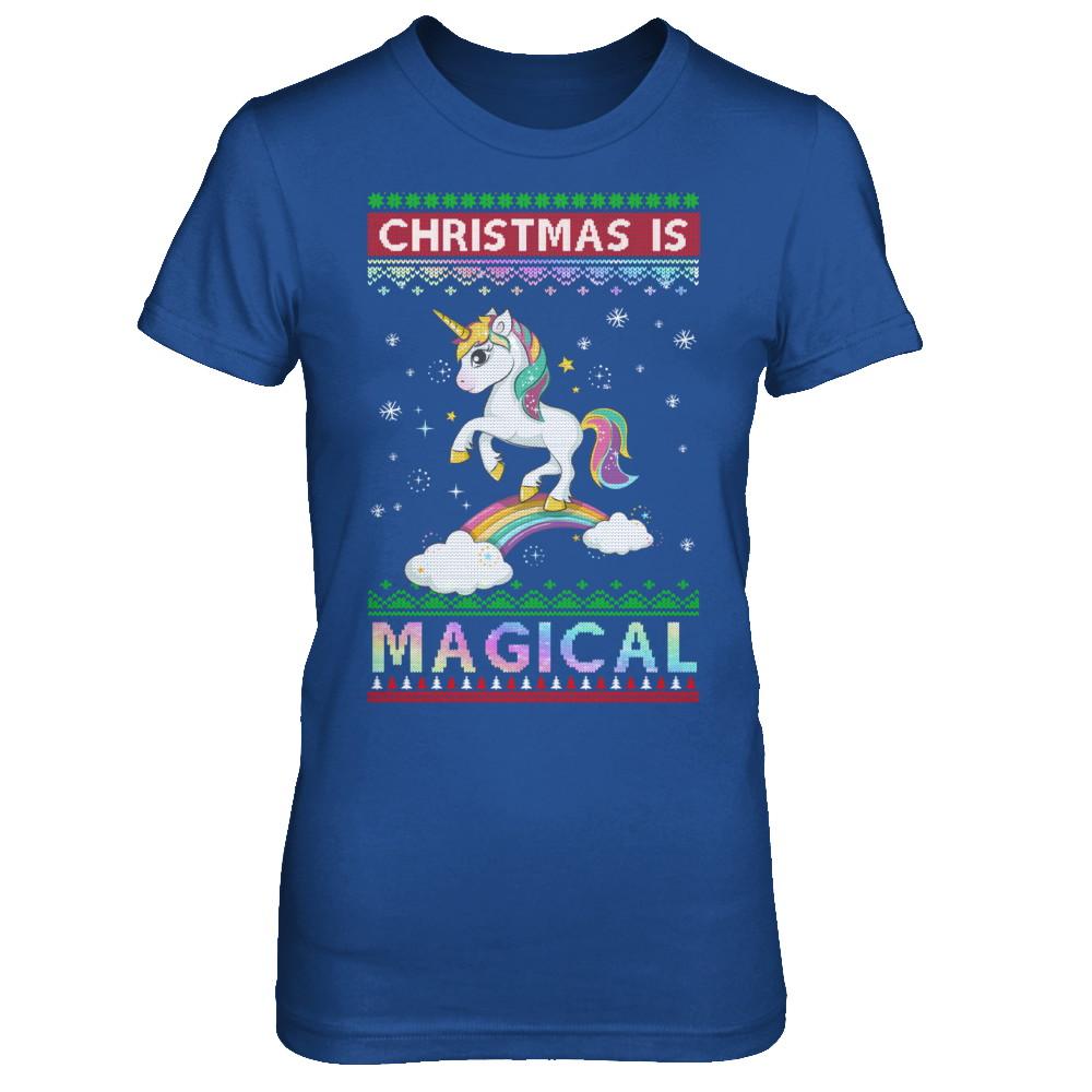 Christmas Is Magical Unicorn Ugly Christmas Sweater-T-Shirt & Sweatshirt-Women's T-Shirt-Royal