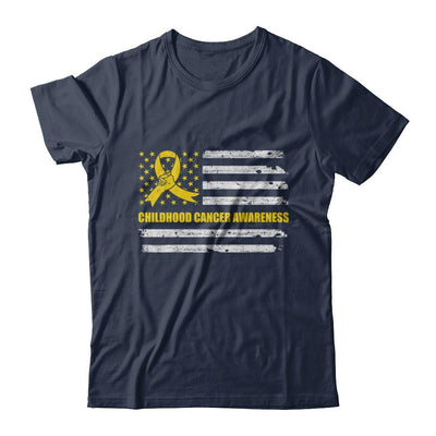 Yellow Ribbon Childhood Cancer Awareness US Flag-T-Shirt & Hoodie-Classic T-Shirt-Navy