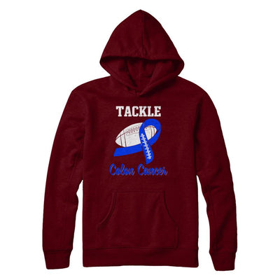 Football Survivor Tackle Blue Colon Cancer Awareness-T-Shirt & Hoodie-Pullover Hoodie-Maroon