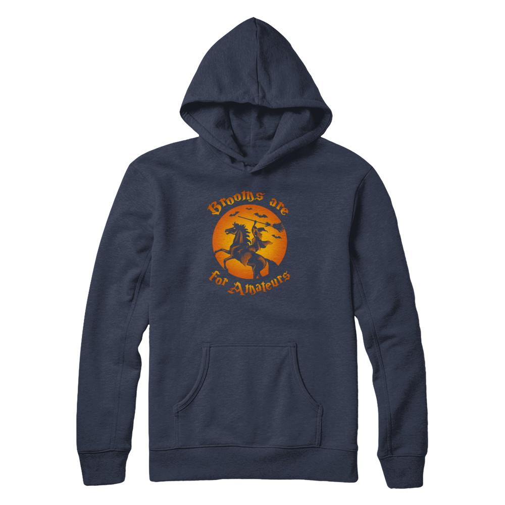 Brooms Are For Amateurs Funny Halloween Horse Riding-T-Shirt & Tank Top-Pullover Hoodie-Navy