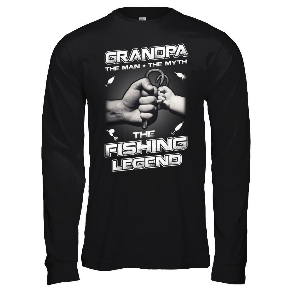 Grandpa The Man The Myth The Fishing Legend-T-Shirt & Hoodie-Long Sleeve T-Shirt-Black