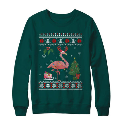 Santa Hat Flamingo Reindeer Ugly Christmas Sweater-T-Shirt & Sweatshirt-Crewneck Sweatshirt-Deep Forest