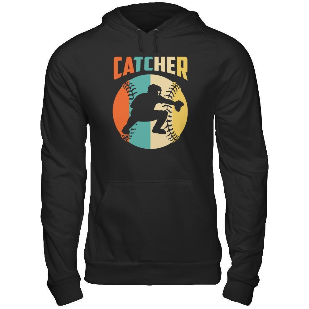 Classic Vintage Retro Style Catcher Baseball-T-Shirt & Hoodie-Pullover Hoodie-Black
