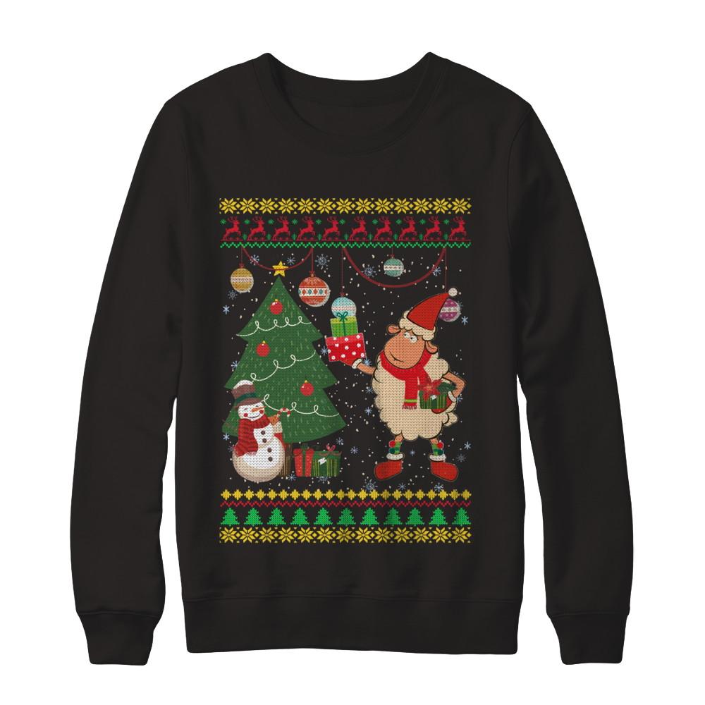 Funny Sheep Lamb Christmas Cute Family Ugly Sweater-T-Shirt & Sweatshirt-Crewneck Sweatshirt-Black
