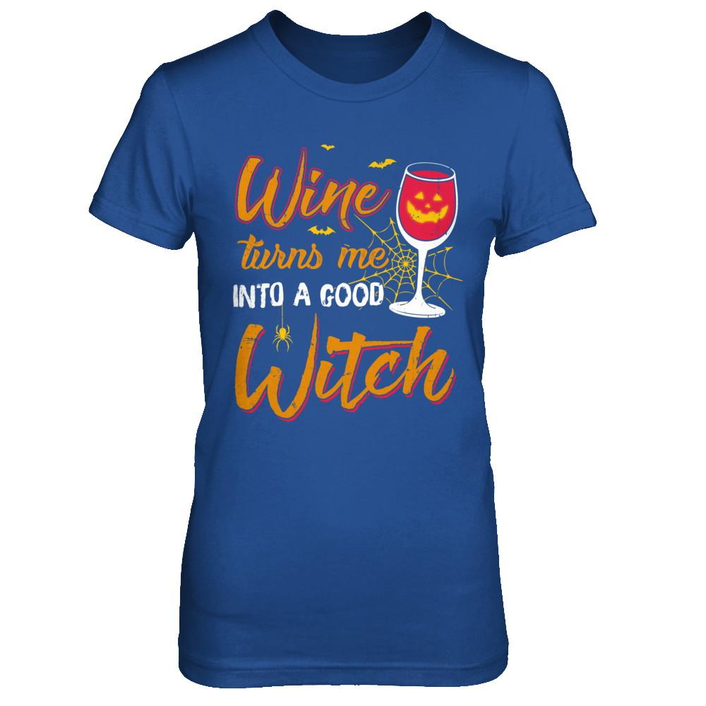 Wine Turns Me Into A Good Witch Halloween-T-Shirt & Hoodie-Women's T-Shirt-Royal