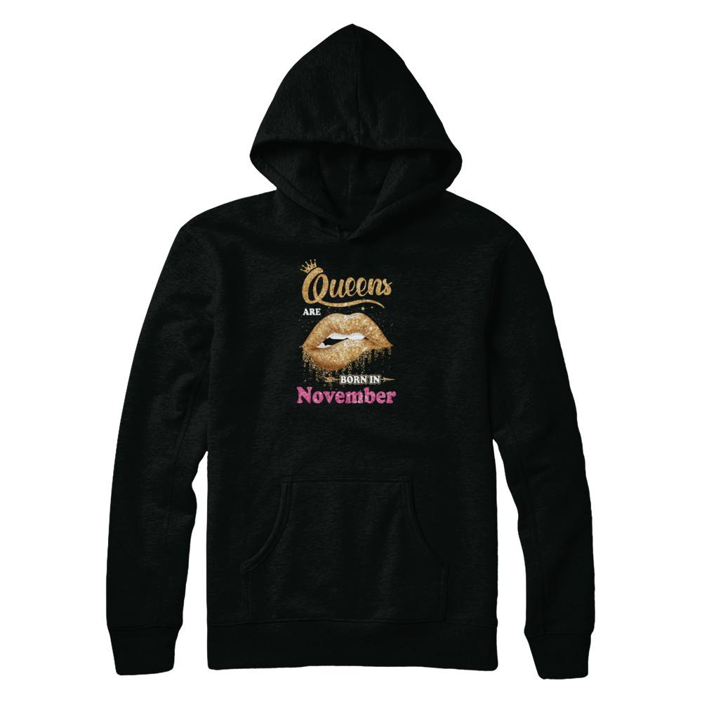 Lipstick Black Queens Are Born In November Birthday Gift-T-Shirt & Tank Top-Pullover Hoodie-Black