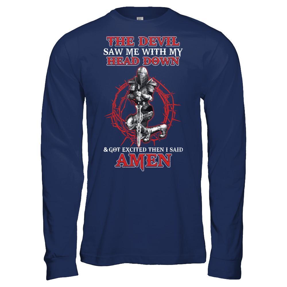 Warrior Woman The Devil Saw Me My Head Down Excited Said Amen-T-Shirt & Hoodie-Long Sleeve T-Shirt-Navy