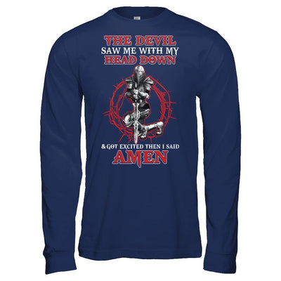 Warrior Woman The Devil Saw Me My Head Down Excited Said Amen-T-Shirt & Hoodie-Long Sleeve T-Shirt-Navy