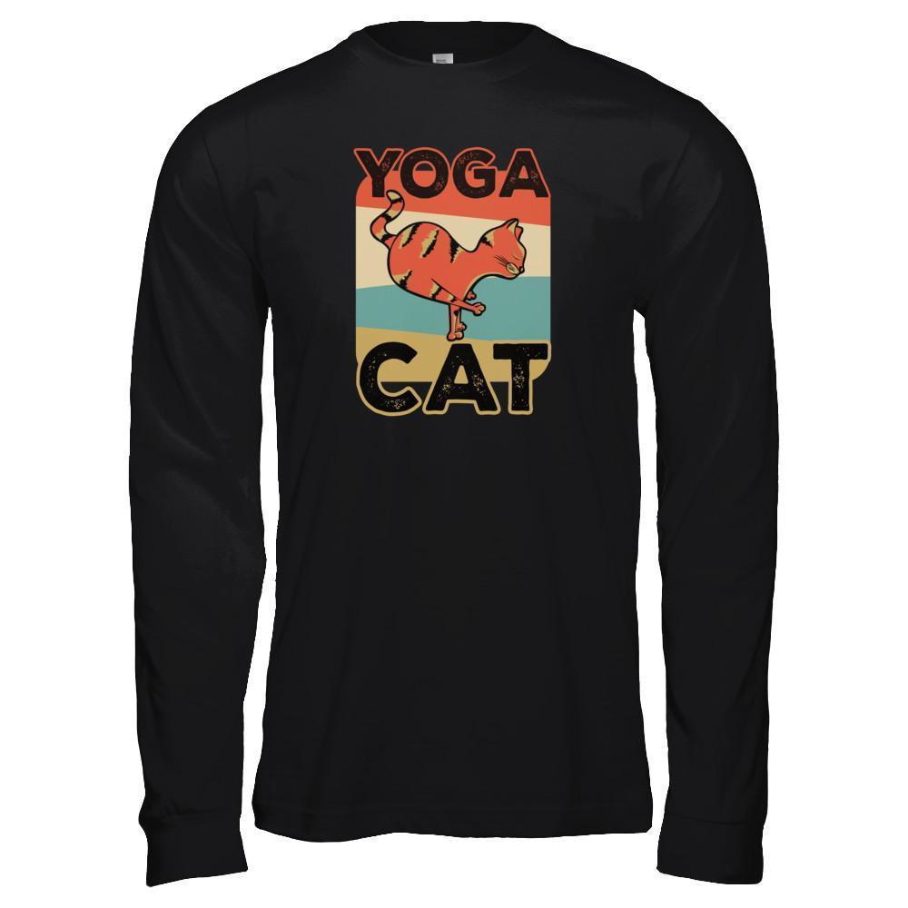 Classic Vintage Retro Yoga Cat Funny-T-Shirt & Tank Top-Long Sleeve T-Shirt-Black