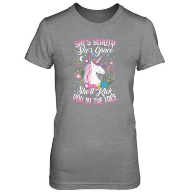 She's Beauty She's Grace She'll Kick You In The Face Unicorn Lover-T-Shirt & Tank Top-Women's T-Shirt-Sport Grey