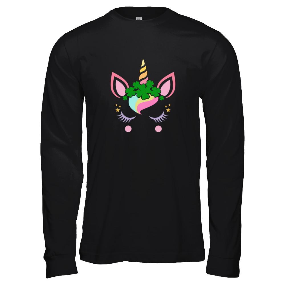 St Patrick's Day Leprechaun Unicorn Face-T-Shirt & Tank Top-Long Sleeve T-Shirt-Black
